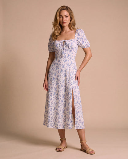 Floral Square Collar Summer Dress - front